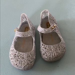 Mini Mellisa Silver Flats for toddler girls